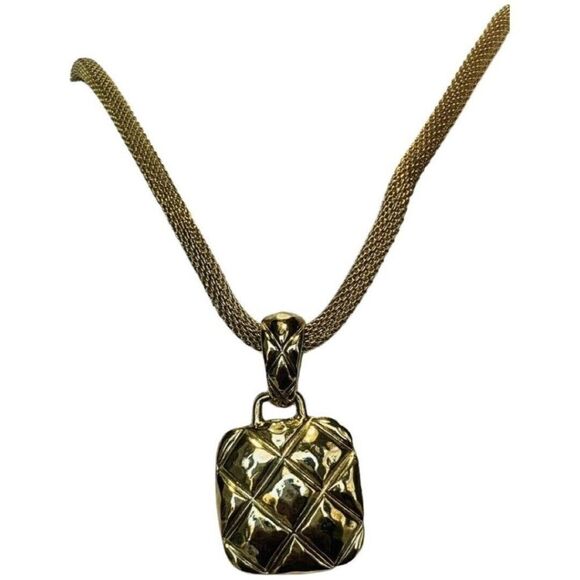 VTG Liz Claiborne White Square Pendant Snake Chain Necklace 21” Gold Grannycore - Picture 13 of 16